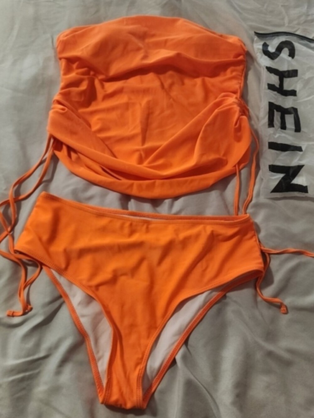 Plus Drawstring Ruched bandeau 2 piece swimsuit.